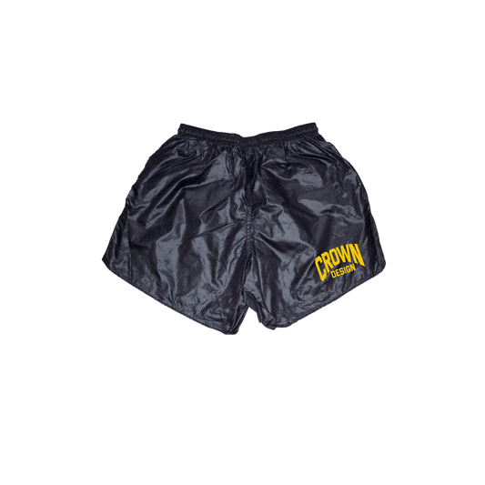 Womens Nylon Black & Yellow Shorts